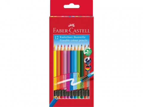 Creioane colorate - Creioane colorate hexagonale cu guma eco Faber-Castell 12 culori/set