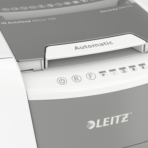 Distrugator automat documente Leitz IQ Office  ,  150 coli ,  P5 ,  micro-cut (tip particule) ,  cos 44 litri ,  alb-gri ,  Leitz Cod Produs: 80140000 [12]