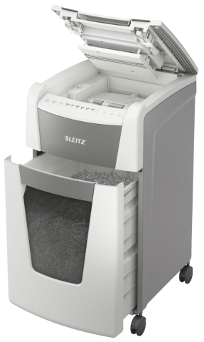 Distrugator automat documente Leitz IQ Office  ,  300 coli ,  P5 ,  micro-cut (tip particule) ,  cos 60 litri ,  alb-gri ,  Leitz Cod Produs: 80160000 [7]