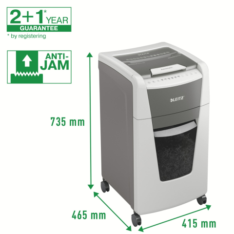 Distrugator automat documente Leitz IQ Office  ,  300 coli ,  P5 ,  micro-cut (tip particule) ,  cos 60 litri ,  alb-gri ,  Leitz Cod Produs: 80160000 [2]