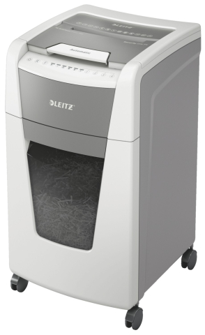 Distrugator automat documente Leitz IQ Office  ,  300 coli ,  P5 ,  micro-cut (tip particule) ,  cos 60 litri ,  alb-gri ,  Leitz Cod Produs: 80160000 [0]