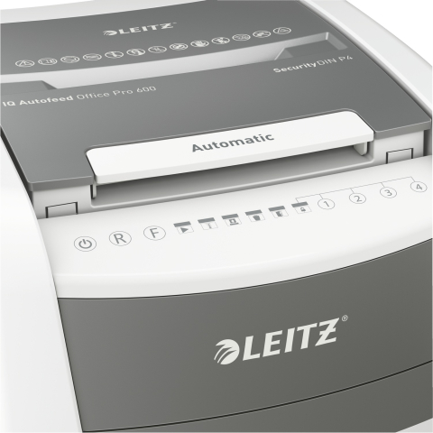 Distrugator automat documente Leitz IQ Office  ,  600 coli ,  P4 ,  cross-cut (tip confeti) ,  cos 110 litri ,  alb-gri ,  Leitz Cod Produs: 80170000 [14]