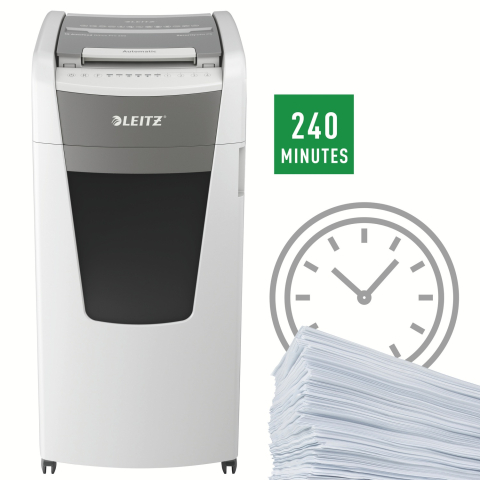 Distrugator automat documente Leitz IQ Office  ,  600 coli ,  P5 ,  micro-cut (tip particule) ,  cos 110 litri ,  alb-gri ,  Leitz Cod Produs: 80180000 [5]