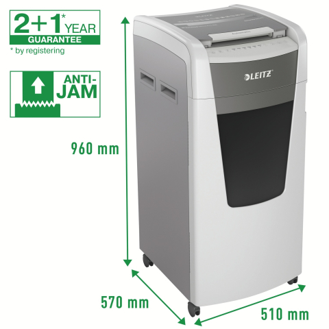 Distrugator automat documente Leitz IQ Office  ,  600 coli ,  P5 ,  micro-cut (tip particule) ,  cos 110 litri ,  alb-gri ,  Leitz Cod Produs: 80180000 [8]