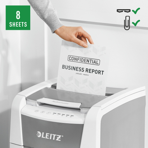 Distrugator automat documente Leitz IQ Small Office  ,  100 coli ,  P4 ,  cross-cut (tip confeti) ,  cos 34 litri ,  alb-gri ,  Leitz Cod Produs: 80110000 [3]