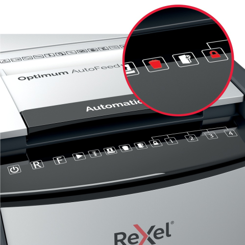 Distrugator automat documente Rexel OPTIMUM 130M  ,  130 coli ,  P5 ,  micro-cut (tip particule) ,  cos 44 litri ,  negru-gri ,  Cod Produs: 2020130MEU [12]