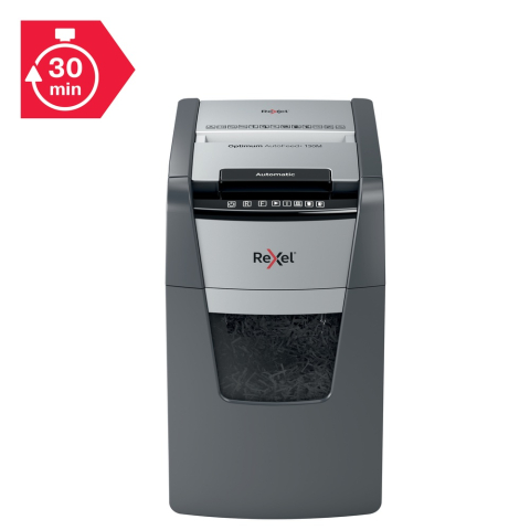 Distrugator automat documente Rexel OPTIMUM 130M  ,  130 coli ,  P5 ,  micro-cut (tip particule) ,  cos 44 litri ,  negru-gri ,  Cod Produs: 2020130MEU [11]