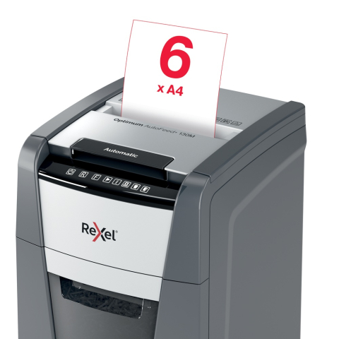 Distrugator automat documente Rexel OPTIMUM 130M  ,  130 coli ,  P5 ,  micro-cut (tip particule) ,  cos 44 litri ,  negru-gri ,  Cod Produs: 2020130MEU [10]