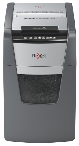 Distrugator automat documente Rexel OPTIMUM 130X  ,  130 coli ,  P4 ,  cross-cut (tip confeti) ,  cos 44 litri ,  negru-gri ,  Cod Produs: 2020130XEU [1]