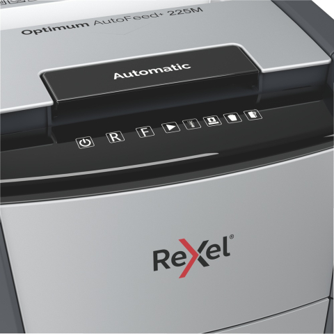 Distrugator automat documente Rexel OPTIMUM 225M  ,  225 coli ,  P5 ,  micro-cut (tip particule) ,  cos 60 litri ,  negru-gri ,  Cod Produs: 2020225MEU [4]