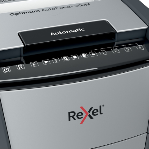 Distrugator automat documente Rexel OPTIMUM 300M  ,  300 coli ,  P5 ,  micro-cut (tip particule) ,  cos 60 litri ,  negru-gri ,  Cod Produs: 2020300MEU [4]