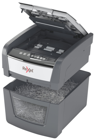 Distrugator automat documente Rexel OPTIMUM 45X  ,  45 coli ,  P4 ,  cross-cut (tip confeti) ,  cos 20 litri ,  negru-gri ,  Cod Produs: 2020045XEU [11]