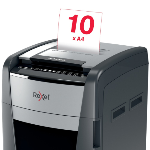 Distrugator automat documente Rexel OPTIMUM 600M  ,  600 coli ,  P5 ,  micro-cut (tip particule) ,  cos 110 litri ,  negru-gri ,  Cod Produs: 2020600MEU [9]