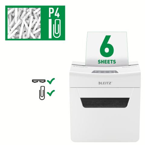 Distrugator manual documente Leitz IQ Protect 6X  ,  6 coli ,  P4 ,  cross-cut (tip confeti) ,  cos 10 litri ,  alb ,  Leitz Cod Produs: 80900000 [2]