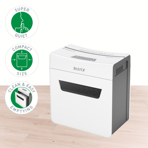 Distrugator manual documente Leitz IQ Protect 6X  ,  6 coli ,  P4 ,  cross-cut (tip confeti) ,  cos 10 litri ,  alb ,  Leitz Cod Produs: 80900000 [1]