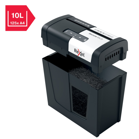 Distrugator manual documente Rexel SECURE MC3 ,  3 coli ,  P5 ,  micro-cut (tip particule) ,  cos 10 litri ,  negru-argintiu ,  Cod Produs: 2020128EU [2]