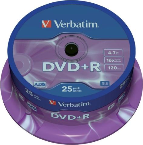 Electronice - DVD+R VERBATIM  4.7GB, 120min, viteza 16x,  25 buc, Single Layer, spindle, Cod Produs: 43500