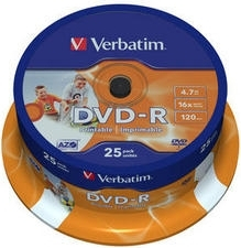 Electronice - DVD-R VERBATIM  4.7GB, 120min, viteza 16x, 25 buc, Single Layer, spindle, printabil, Cod Produs: 43538