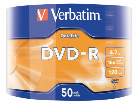 Electronice - DVD-R VERBATIM  4.7GB, 120min, viteza 16x, 50 buc, Single Layer, shrink wrap, Cod Produs: 43791