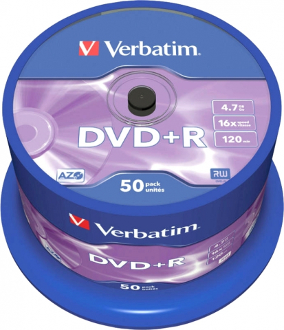 Electronice - DVD+R VERBATIM  4.7GB, 120min, viteza 16x,  50 buc, Single Layer, spindle, Cod Produs: 43550