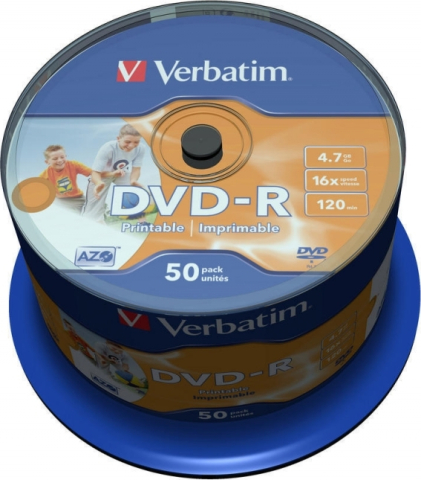 Electronice - DVD-R VERBATIM  4.7GB, 120min, viteza 16x, 50 buc, Single Layer, spindle, printabil, Cod Produs: 43533