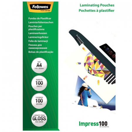 Automatizare birou si accesori - Folie pentru laminare Fellowes, 100 microni, A4, 100 coli/top