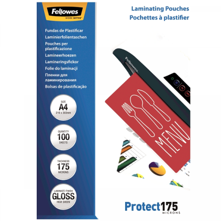 Automatizare birou si accesori - Folie pentru laminare Fellowes, 175 microni, A4, 100 coli/top