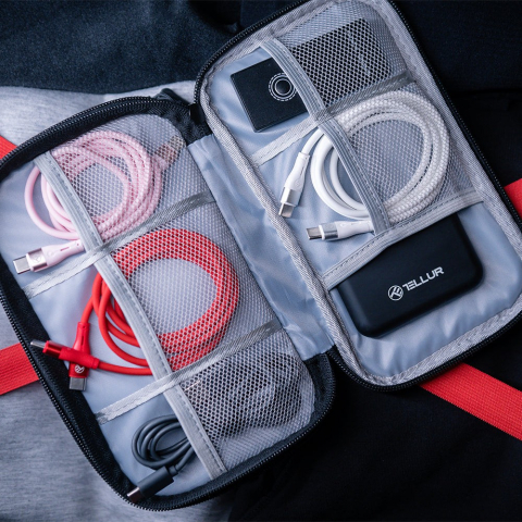 Geanta Tellur pentru organizare cabluri si accesorii, 21 x 12,5 x 6 cm, poliester, negru [7]