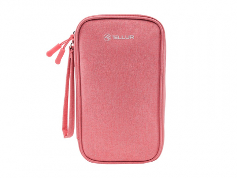Ghiozdane, genti, penare - Geanta Tellur pentru organizare cabluri si accesorii, 21 x 12,5 x 6 cm, poliester, roz