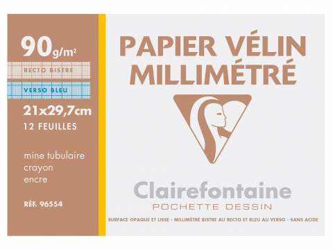Hartie speciala - Hartie milimetrica A4 90 g/mp 12 coli/plic Clairefontaine
