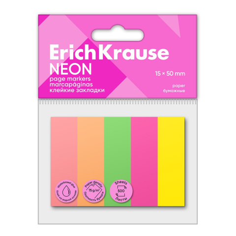 Index, notesuri adezive - Index hartie 15 x 50mm 500 de coli in culori NEON