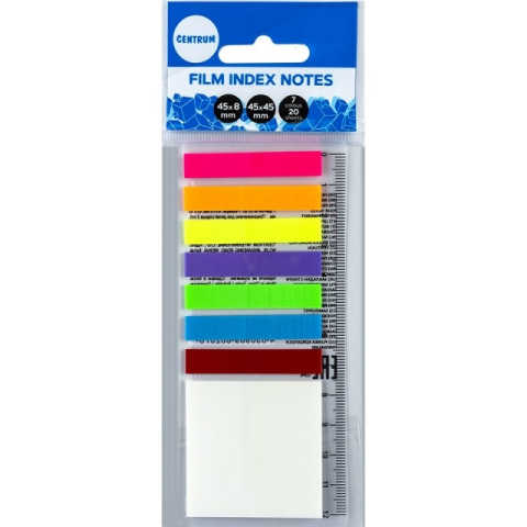 Index, notesuri adezive - Index NEON autoadeziv plastic 45 x  8mm 160 file + Notes 45 x 45mm + Rigla 12cm