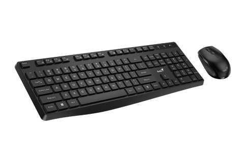 KIT wireless GENIUS , tastatura wireless 104 taste (slim) + mouse wireless 1200dpi , 3 butoane , 11 taste functii multimedia , black , Cod Produs: 31340017400 [1]