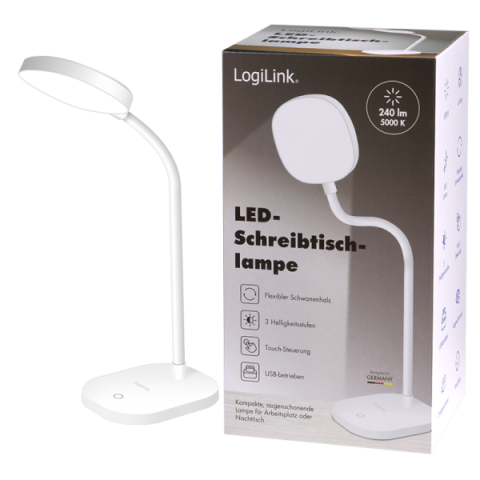 LAMPA LED Logilink ,  pt. birou ,  5000 K ,  240 lm ,  360 grade ,  gat flexibil ,  16 x LED 4W ,  IP20 ,  alimentare USB-C ,  alb ,  Cod Produs: LED017 [4]