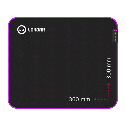 Mouse PAD - Lorgar Main 313 ,  Gaming mouse pad ,  High-speed surface ,  Purple anti-slip rubber base ,  size: 360mm x 300mm x 3mm ,  weight 0.195kg Cod Produs: LRG-GMP313
