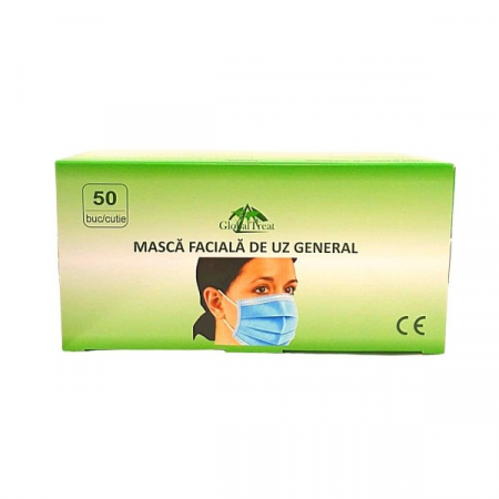 Ingrijire personala - Masti de unica folosinta cu elastic, albastre 3 straturi, 50 de bucati