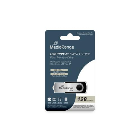 Memorii USB - MediaRange USB 3.2 Gen 1 Type-C Flash Memory Drive ,  Swivel Housing ,  Black/Silver ,  128GB Cod Produs: MR1954