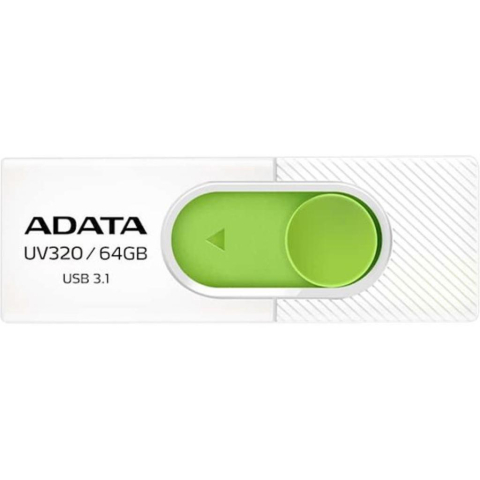 MEMORIE USB 3.2 ADATA 64 GB, retractabila, carcasa plastic, alb / verde, Cod Produs: AUV320-64G-RWHGN [0]