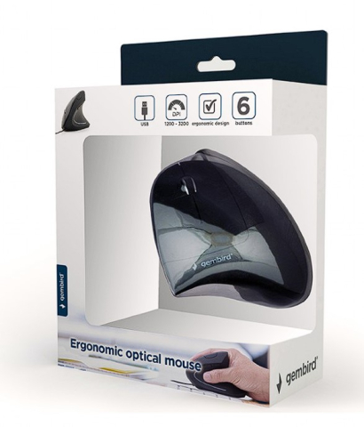 MOUSE GEMBIRD , PC sau NB , cu fir , USB , optic , 3200 dpi , butoane/scroll 6/1 , ergonomic , cablu 1.35m , negru , Cod Produs: MUS-ERGO-03 [1]