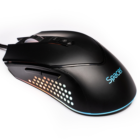 MOUSE Spacer - gaming, gaming, cu fir, USB, optic, 12.000 dpi, butoane/scroll 7/1, iluminare RGB, negru, Cod Produs: SPGM-ALIEN-NOVA [6]