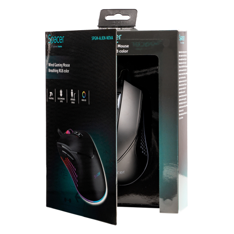 MOUSE Spacer - gaming, gaming, cu fir, USB, optic, 12.000 dpi, butoane/scroll 7/1, iluminare RGB, negru, Cod Produs: SPGM-ALIEN-NOVA [4]