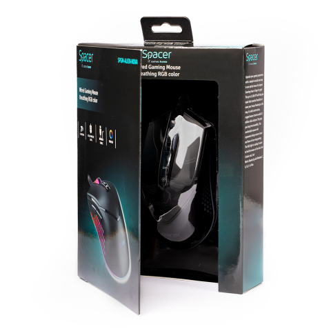 MOUSE Spacer - gaming, gaming, cu fir, USB, optic, 12.000 dpi, butoane/scroll 7/1, iluminare RGB, negru, Cod Produs: SPGM-ALIEN-NOVA [5]
