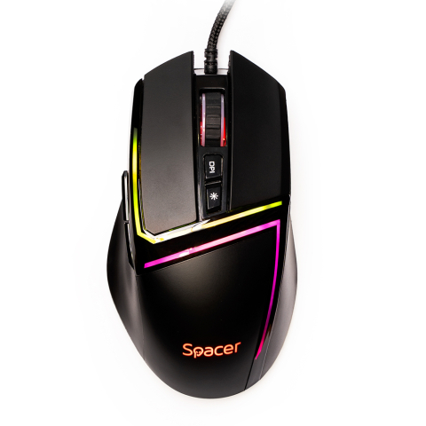 MOUSE Spacer - gaming, gaming, cu fir, USB, optic, 12.000 dpi, butoane/scroll 7/1, iluminare RGB, negru, Cod Produs: SPGM-ALIEN-PRO [1]