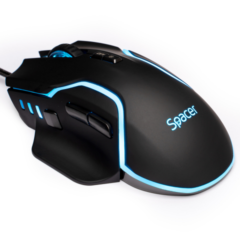 Mouse - MOUSE Spacer - gaming, gaming, cu fir, USB, optic, 12.000 dpi, butoane/scroll 8/1, iluminare RGB, negru, Cod Produs: SPGM-ALIEN-RACE
