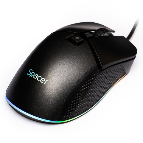 MOUSE Spacer - gaming, gaming, cu fir, USB, optic, rezolutie selectabila max. 8.000 dpi, butoane/scroll 7/1, iluminare RGB, negru, Cod Produs: SPGM-PULSAR-PRO [2]