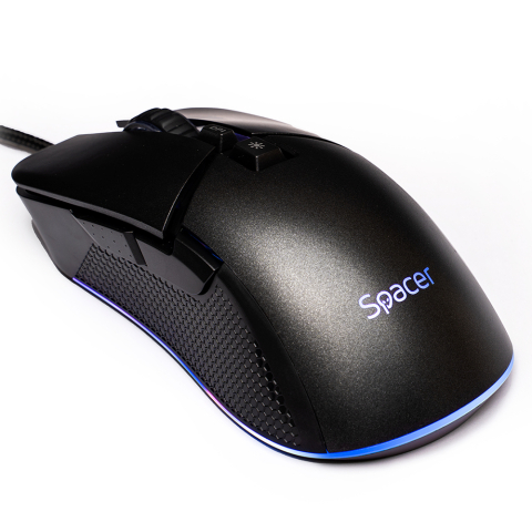 Mouse - MOUSE Spacer - gaming, gaming, cu fir, USB, optic, rezolutie selectabila max. 8.000 dpi, butoane/scroll 7/1, iluminare RGB, negru, Cod Produs: SPGM-PULSAR-PRO