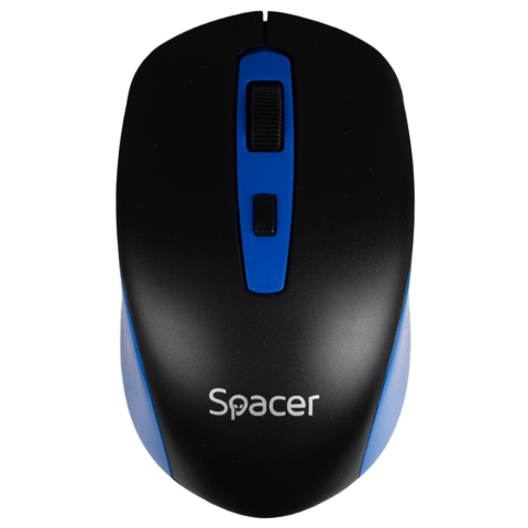 MOUSE Spacer, PC sau NB, wireless, 2.4GHz, optic, 1600 dpi, butoane/scroll 4/1, negru cu albastru, baterii incluse 2x AAA, ambalaj blister Cod Produs: SPMO-WS01-BKBL [1]