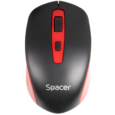 MOUSE Spacer, PC sau NB, wireless, 2.4GHz, optic, 1600 dpi, butoane/scroll 4/1, negru cu rosu, baterii incluse 2x AAA, ambalaj blister, Cod Produs: SPMO-WS01-BKRD [1]