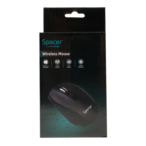 MOUSE Spacer, PC sau NB, wireless, 2.4GHz, optic, max.1600 dpi, butoane/scroll 4/1, rezolutie selectabila, buton ON/OFF, 2 baterii AAA incluse, negru, Cod Produs: SPMO-WS-BK-04 [4]