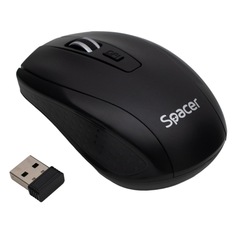 Mouse - MOUSE Spacer, PC sau NB, wireless, 2.4GHz, optic, max.1600 dpi, butoane/scroll 4/1, rezolutie selectabila, buton ON/OFF, 2 baterii AAA incluse, negru, Cod Produs: SPMO-WS-BK-04